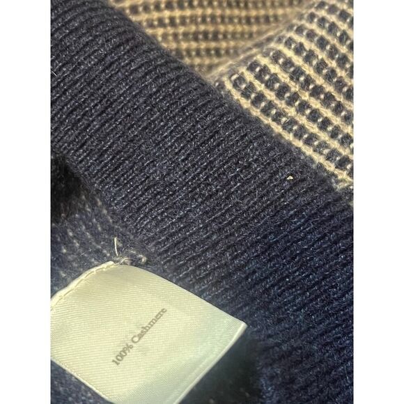 N. Peal Cashmere Sweater Mens Small Waffle Knit Navy Blue Gray Crew Neck - Picture 4 of 5